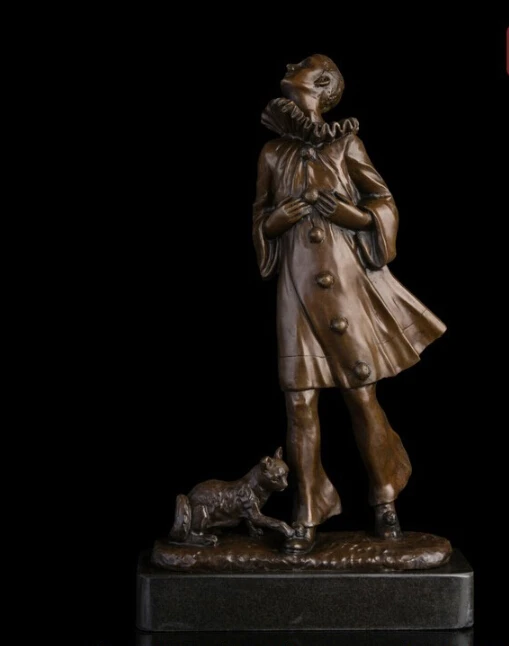 

13 Abstract Art Sculpture Bronze Copper Marble Base Poet and Cat Statue Figurine