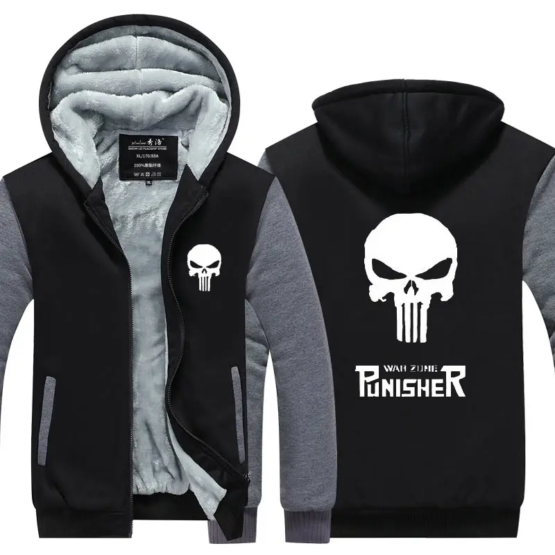 Fans Wear Unisex Winter The Punisher Printed Hoodie with Pocket At Night Casual Coat Movie Cosplay Costume Hoodies