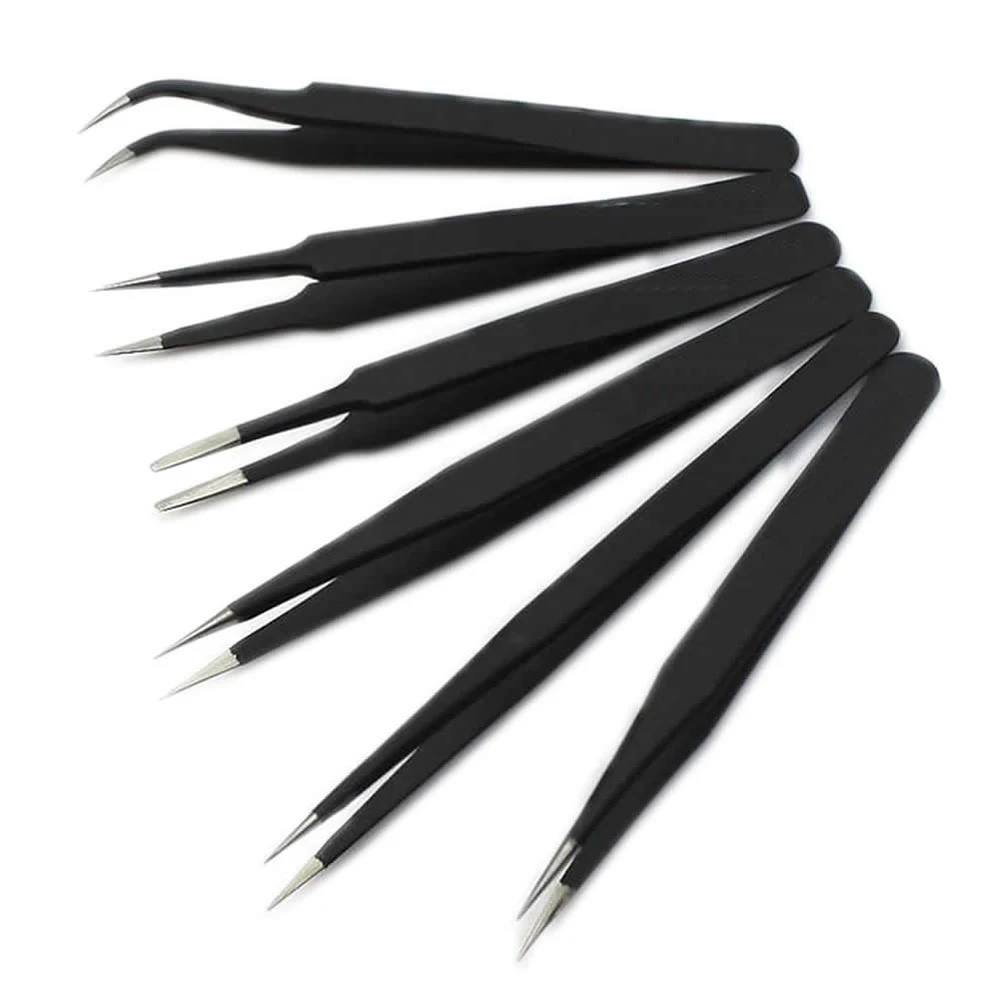 Tool 6pcs Metal Resists Corrosion Safe Anti-static Tweezers Maintenance Tools Value Packs Anti-static Anti-corrosion Hand Tools