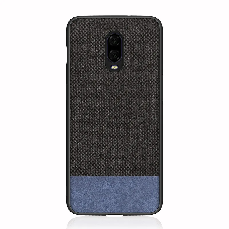 black with blue Премиум Холст Ткань противоударный чехол для Oneplus 6 T тонкий силиконовый мягкий край телефона чехол для Oneplus 7 6 тряпичный чехол оболочка - Цвет: black with blue