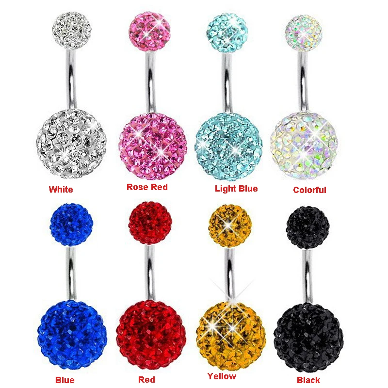 

2017 New Year Big Sale Belly Button Navel Ring 10mm&6mm Crystal Disco Ball&316L Surgical Stainless Steel Piercing Nombril