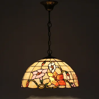 

16 Inch Flesh Country Flowers Tiffany pendant light Stained Glass Lamp for Bedroom E27 110-240V