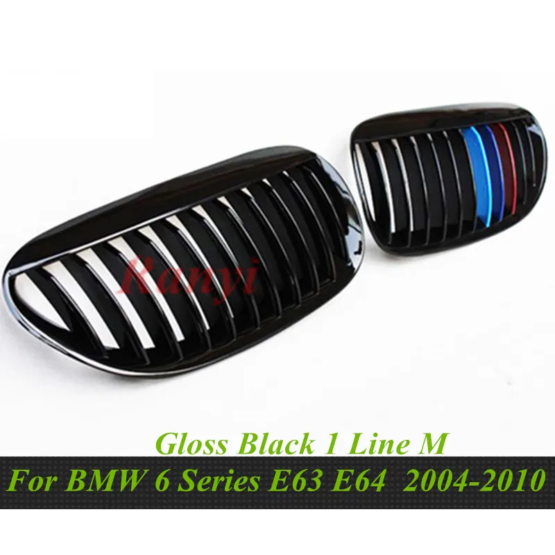 1 пара для BMW 6 серии E63 E64 2004-2010 матовый блесек для губ ABS черный автомобиль Стиль спереди один/почек двойная планка линии спереди гонки гриль