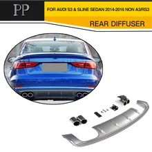PP Car Style Rear Bumper Lip Diffuser With Exhaust Muffler Tips For Audi S3 Sline Sedan 4 Door Non A3 RS3 2014-2016