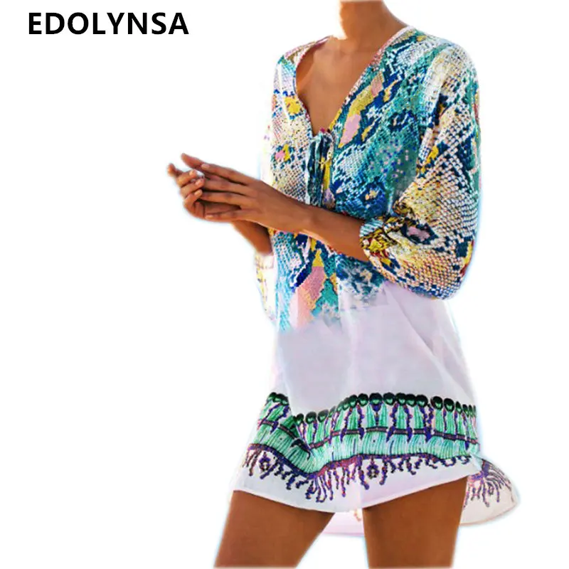 

Bathing Suit Beach Caftan Swimsuit Cover up Print Chiffon Pareo Women Robe Plage Swimwear Dress Sexy Sarong Beach Tunic #Q152