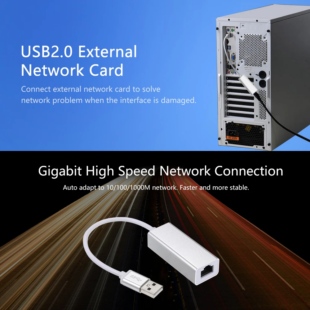 Сетевой адаптер USB2.0 внешняя сетевая карта 10/100/1000 Мбит/с RJ45 Ethernet-адаптер совместимj с ноутбуков и настольных компьютеров