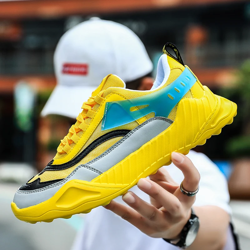 

New Cool Men Brand Shoe Designer Yellow Blue Casual Mens Sneakers Mesh Breathable Casual Men Shoes Anti-Slip Walking Shoes Youth