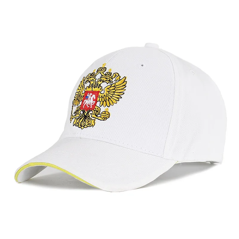 Хорошая вышивка унисекс хлопок Бейсболка герб России вышивка Snapback модные шапки для мужчин и женщин Патриот Кепка s - Цвет: White