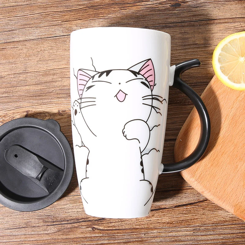 600 мл керамическая кружка с кошкой милые чашки кофейные кружки с крышкой креативная мультяшная чашка с молоком большая емкость фарфоровая чашка для путешествий хорошие подарки