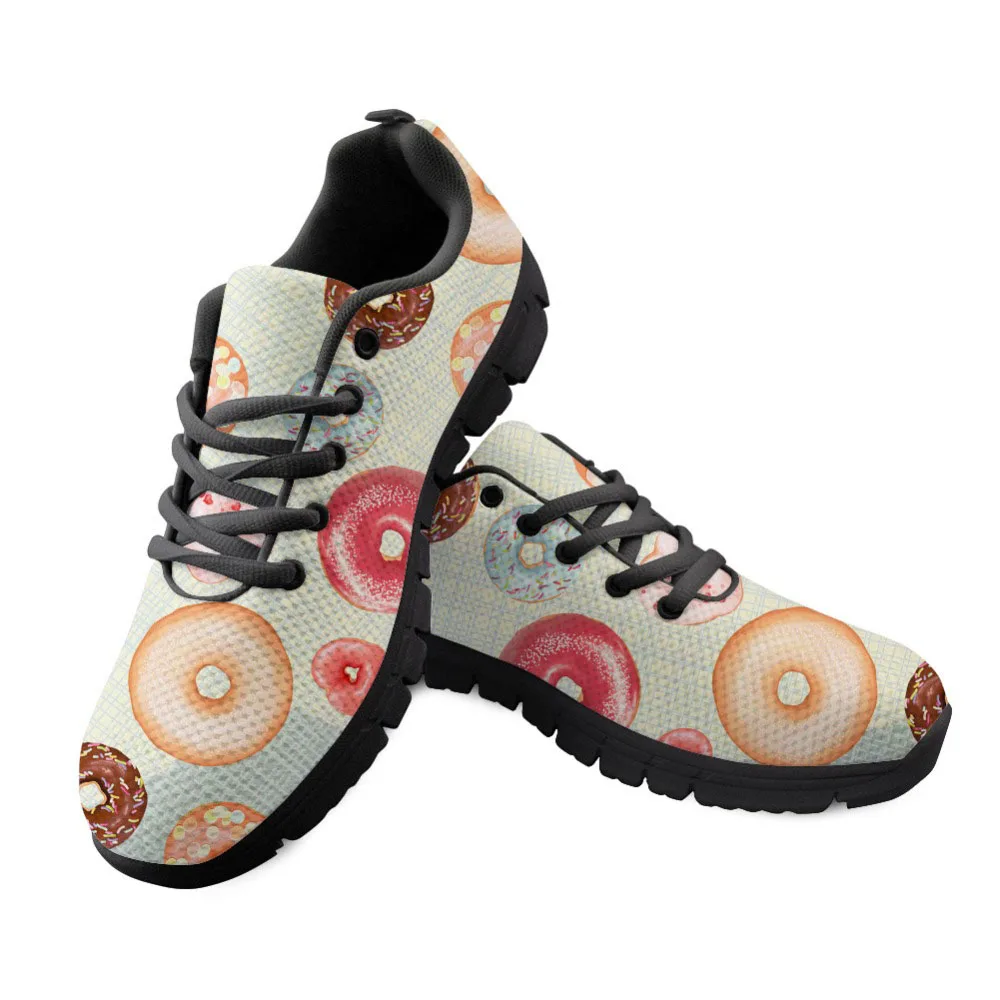 

Women Flat Shoes Donut Pattern Round Toe Lace up Ladies Shoes Flats Woman Female Footwear Sneakers Casual Shoes 2018
