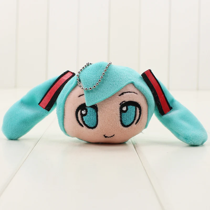 

7cm Hatsune Miku Plush Toy Green Miku Head Soft Stuffed Pendant Doll