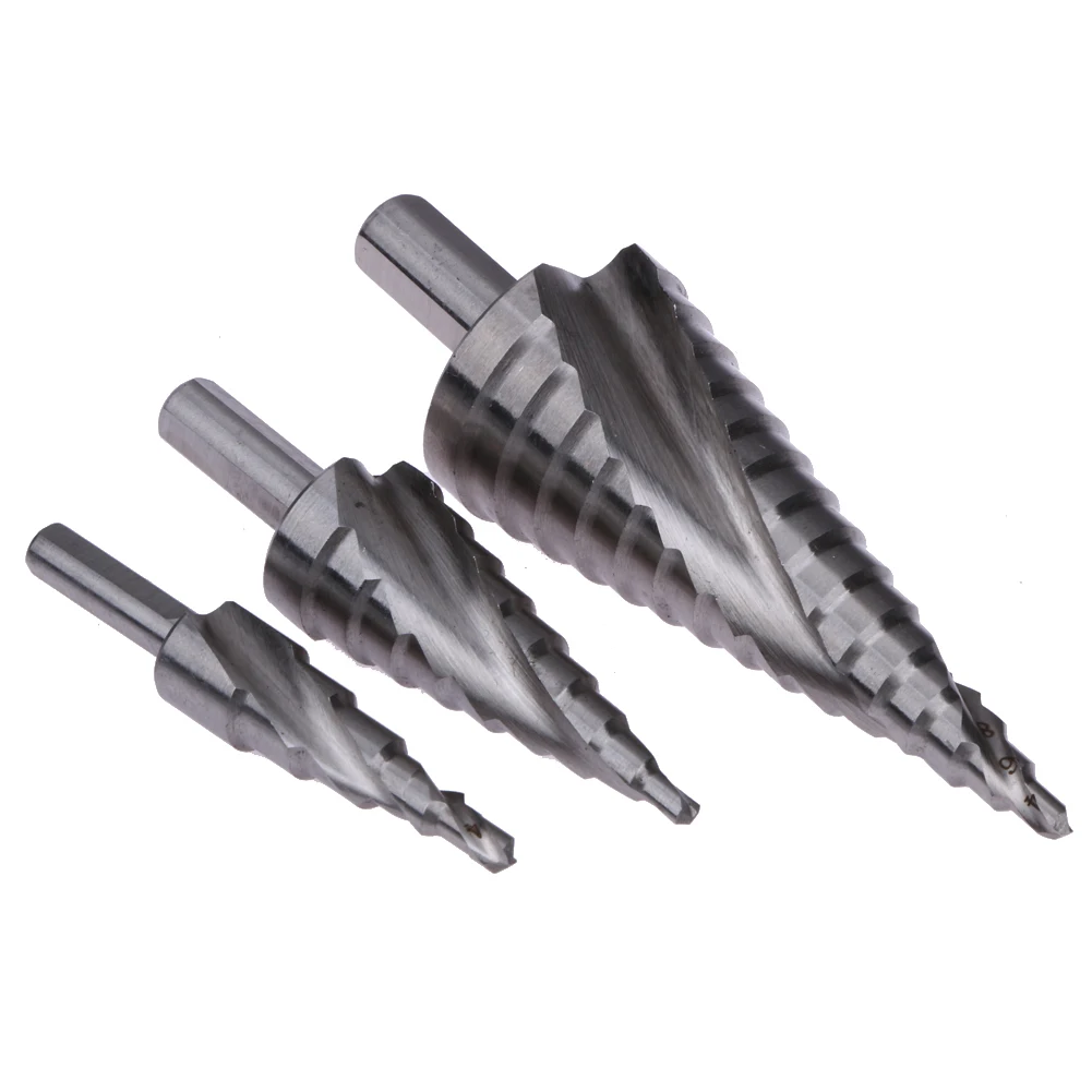 

3Pcs/Set High Speed Steel Step Drill Bit Set 4-12/4-20/4-32mm 6mm/8mm/10mm Shank Diameter Triangle Shank Hole Cutter