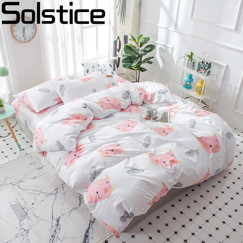 

Solstice Home Textile Pink Cat Elegant Duvet Cover Pillowcase Flat Sheet Girl Kid Teenage Bedding Set Queen Single Linens 3-4Pcs