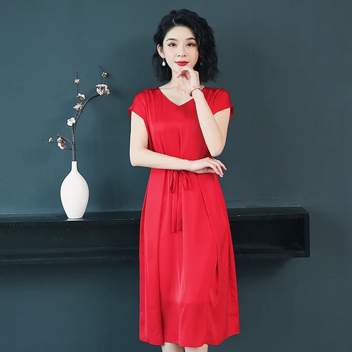 

Red Batwing Sleeve V-neck Loose Women Dress Casual Brief Xxxxl Plus Size Drawstring Korean Dresses Ladies Summer Elegant Elbise