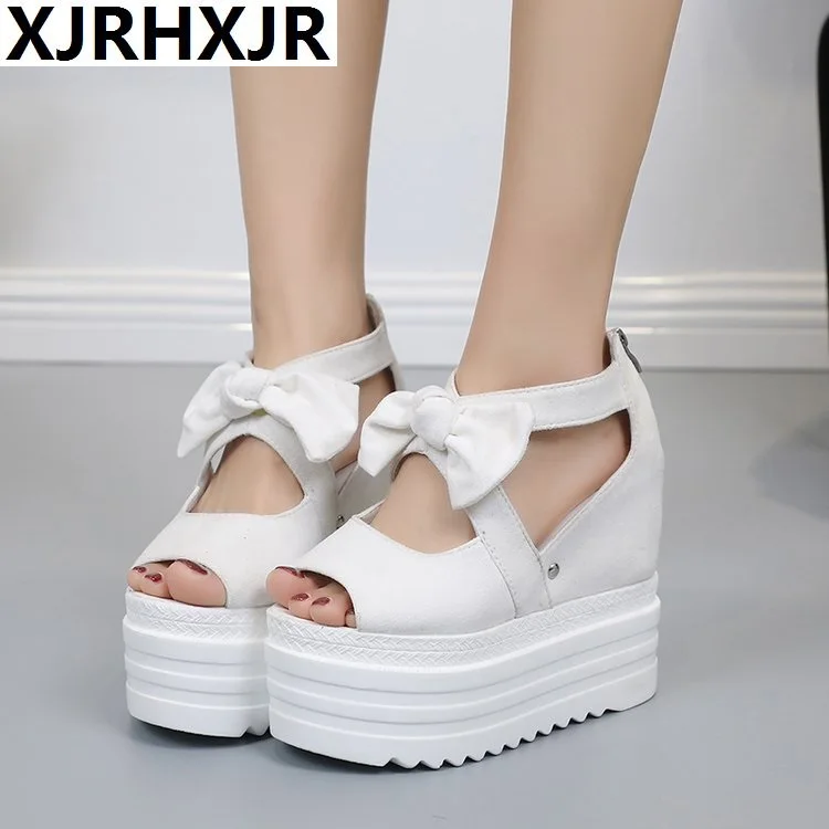 

XJRHXJR 2019 summer platform shoes sandalias mujer fashion wedge shoes woman zipper sandals women shoes 12cm height increasing