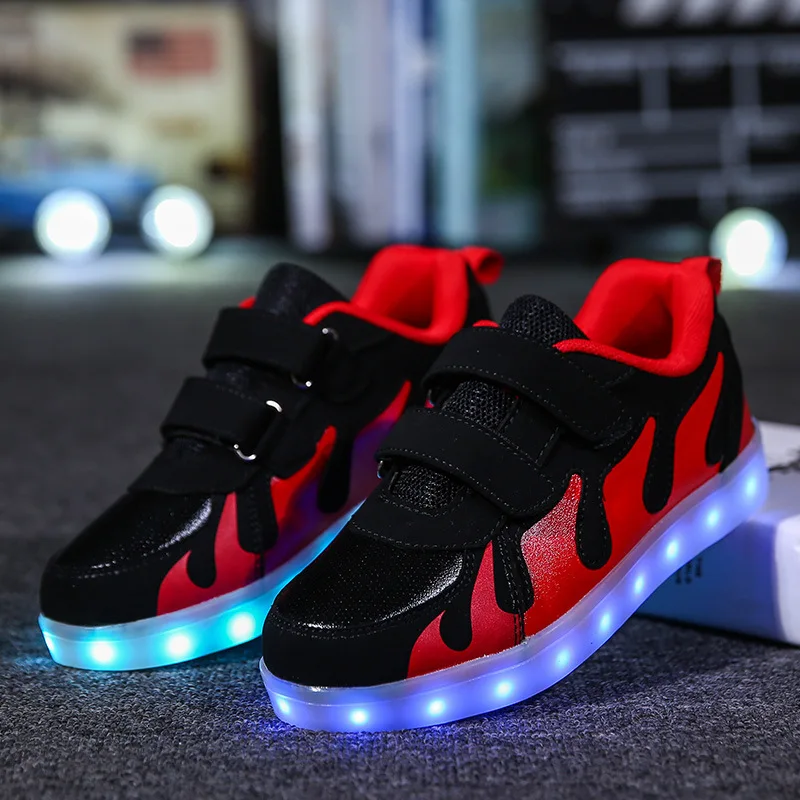 Size25-38 USB الأطفال متوهجة رياضية مع المضاء أحذية حذاء قماش مضيئة رياضية للأولاد الفتيات krasovki مع الخلفية