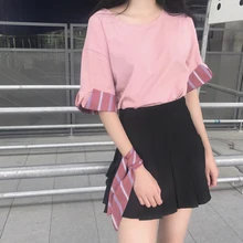 Топы, летняя одежда, однотонный модный топ со слоном, Новая Винтажная Популярнейшая цветная полоска, свободные футболки с круглым вырезом и короткими рукавами