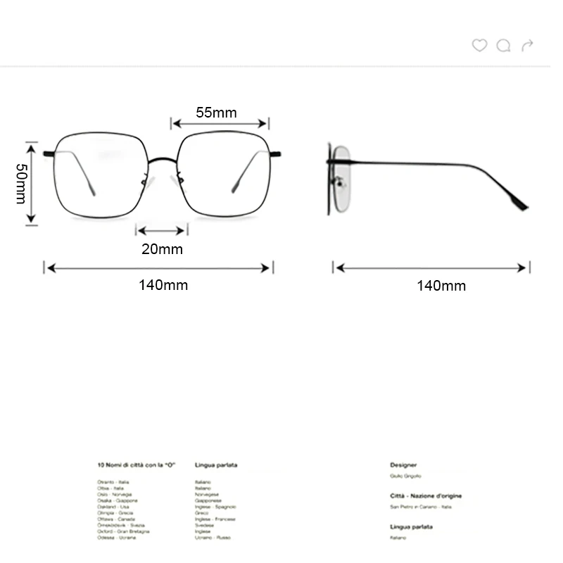 Солнцезащитные очки Женские Мужские квадратные очки Оптическая металлическая большая оправа прозрачные линзы брендовые дизайнерские очки uv400