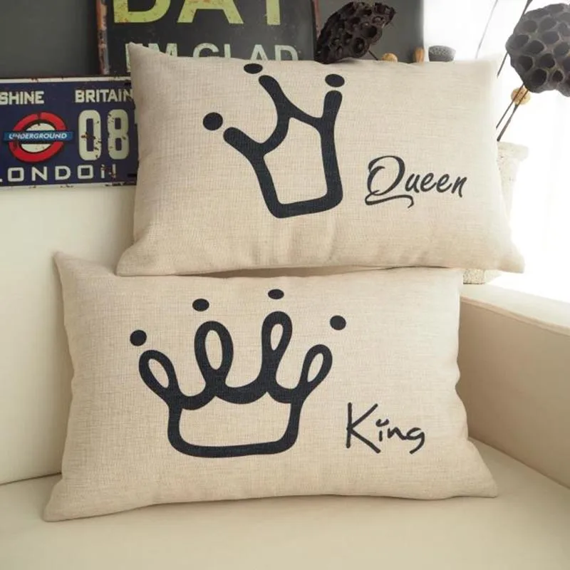 Famous Brand The King The Queen Crown Cushion Covers Shabby Chic