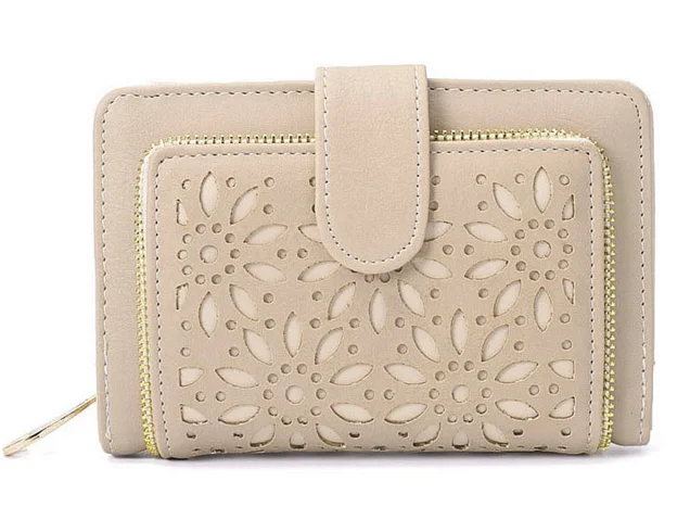 

Fashion Women Hollow Out Flower Short Wallets Coin Pocket Card Photo Holder PU Leather Purses Hasp Clutch Money Clips D490