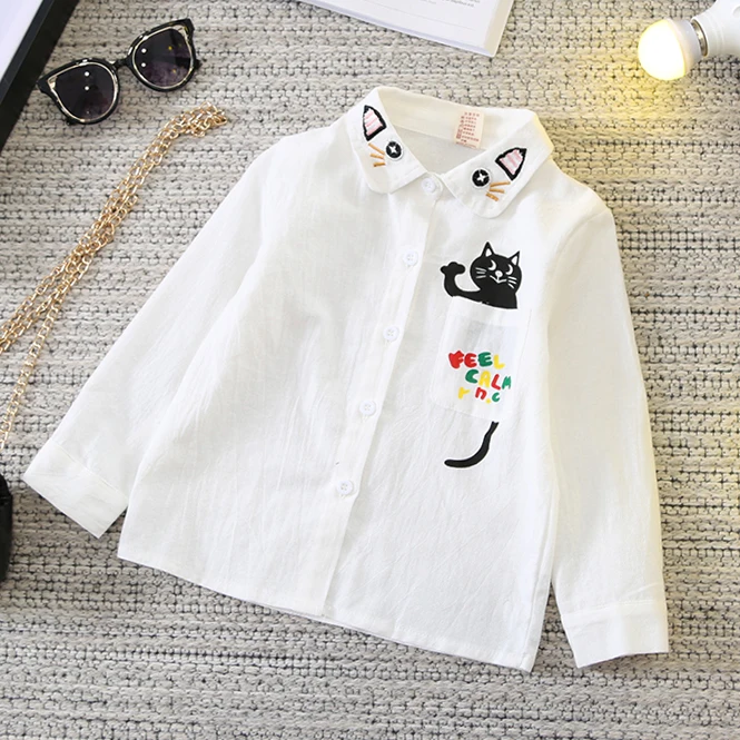 

Brand Autumn Baby Girl Shirt Long Sleeve Embroidery Printed Clothes Cartoon Cat Tops Tees for Kids Girls Children's Blouse 2-10Y
