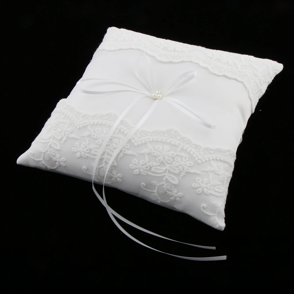 Romantic Lace Ring Pillow Wedding Engagement Reception Decorations Ring Pillow Lace+Ribbon Ring Holder White 20cm