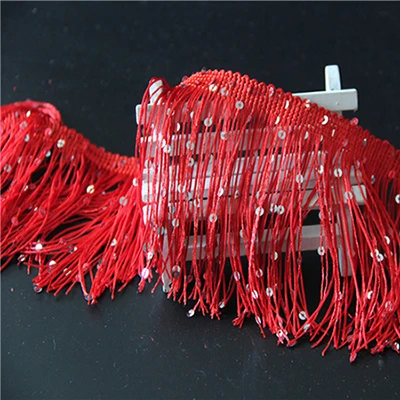 7,5 см ширина кисточка бахрома отделка с блестками для DIY латинских танцев платье выступлений 1 метр - Цвет: red