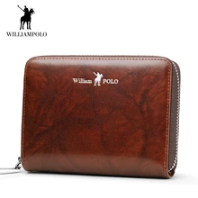 WilliamPOLO New Men Wallet Accordion Credit Card Holder Genuine Leather Small Multi Card Case Organizer Zipper Claret Black Blue
