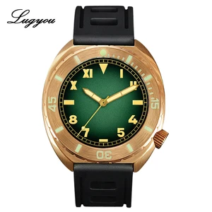 Image 1 - Lugyou San Martin Vintage Mannen Horloge Brons Sapphire Lichtgevende Bezel California Green Dial Rubber Zwart 500 M Water Weerstand Glow