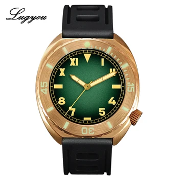

Lugyou San Martin Vintage Men Watch Bronze Sapphire Luminous Bezel California Green Dial Rubber Black 500m Water Resistance Glow