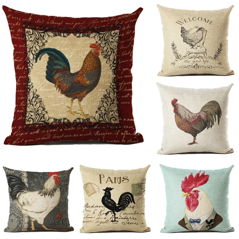 

45cm*45cm Photo of the rooster linen cotton pillow case sofa cushion cover animal pattern square decorative pillow cover