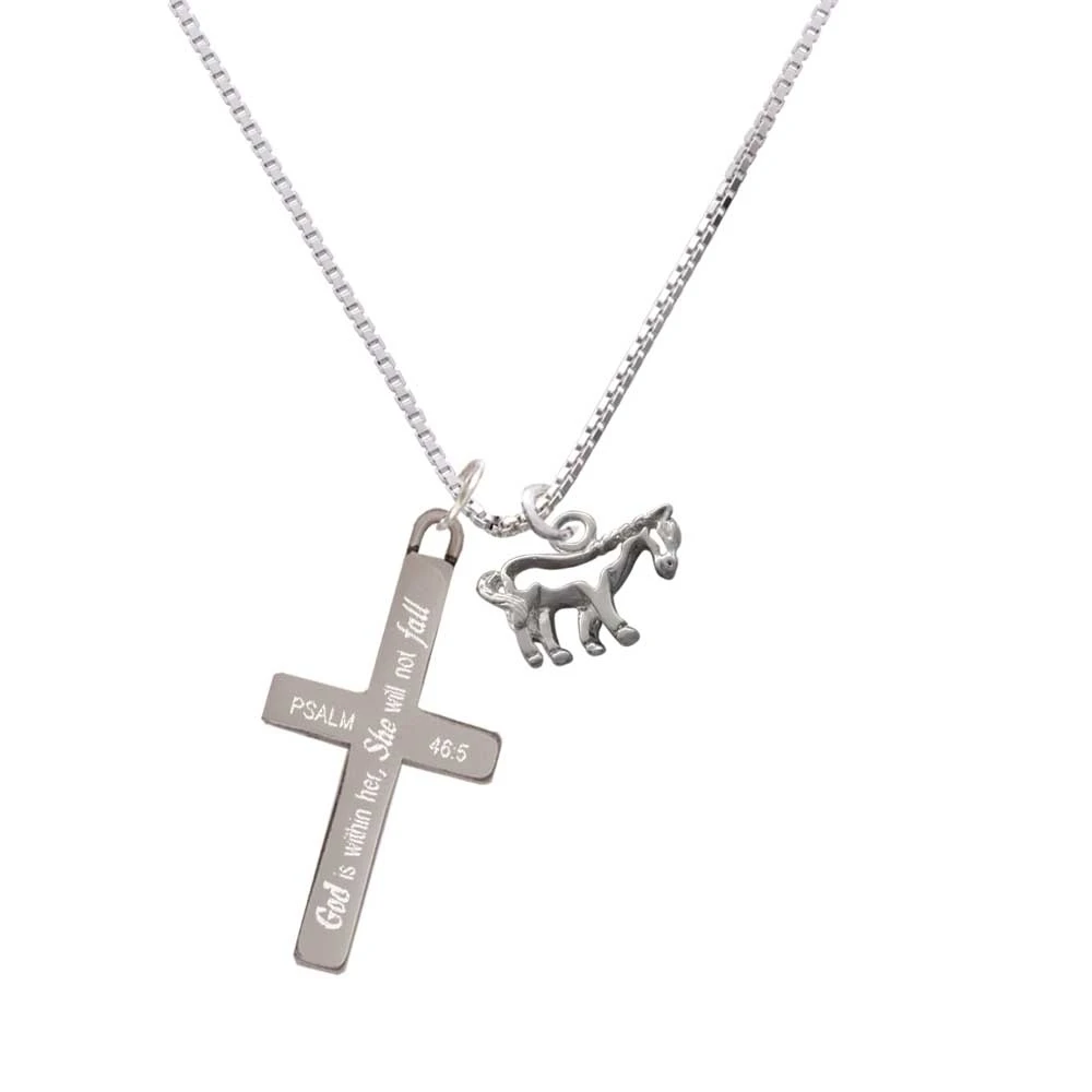 Horse - Outline - She will not Fall - Cross Necklace