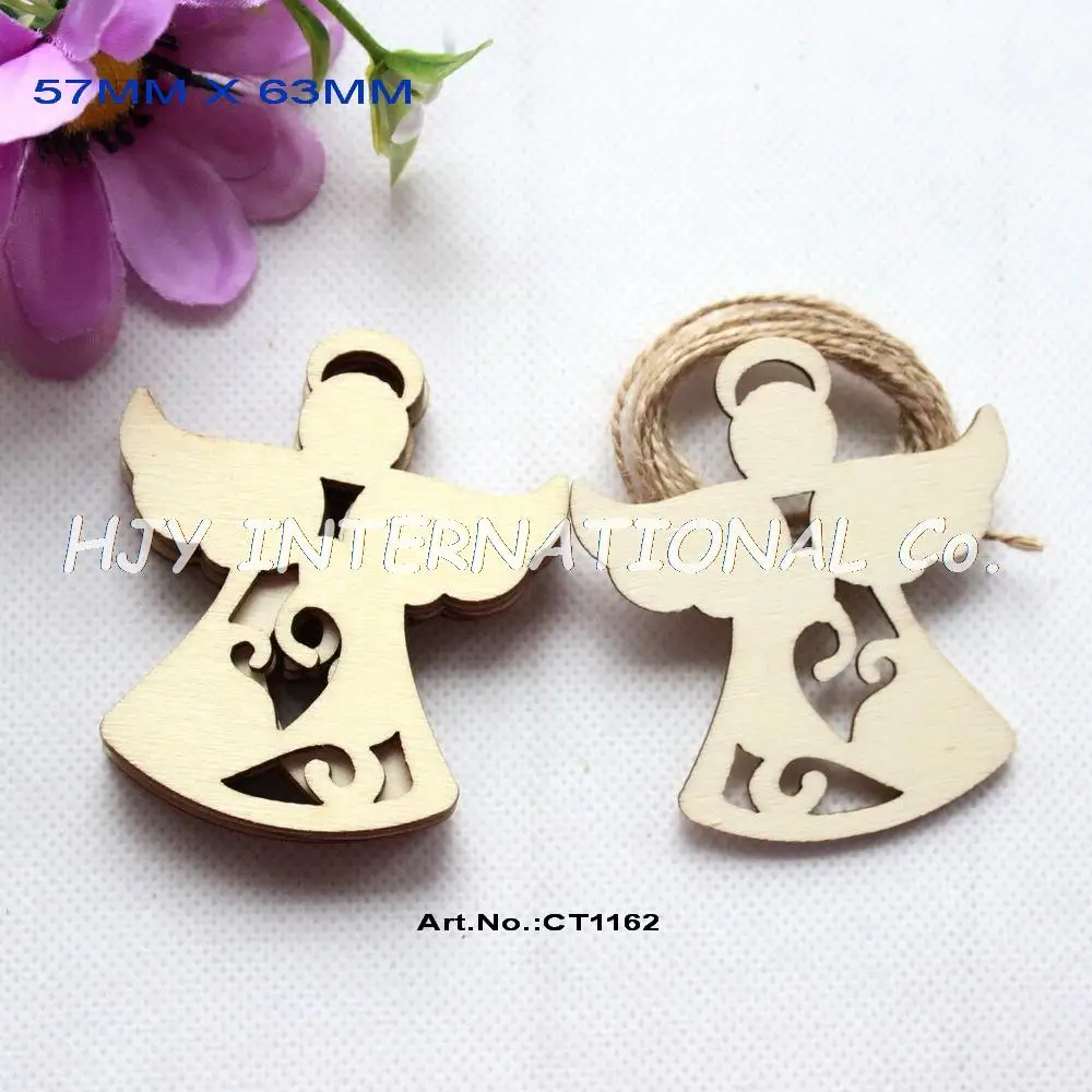 

(14pcs/lot) 57mm x 63mm Blank Unfinished Angel Rustic Tags Wooden Christmas Ornaments Free Strings -CT1162