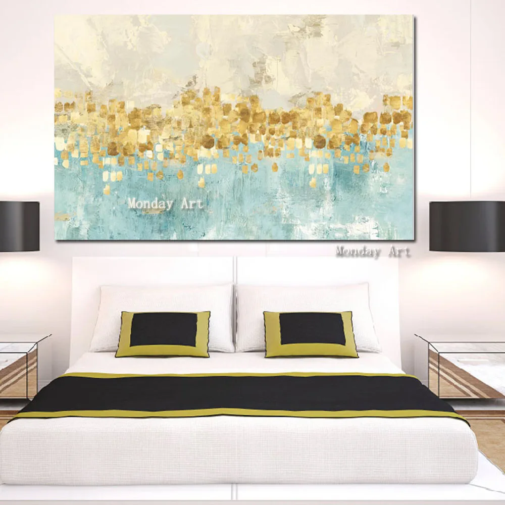 nnnnnn Modern Abstract Gold Money Sea Wave Oil Painting on Canvas Poster Modern Art Wall Picture for Living Room Cuadros Decor