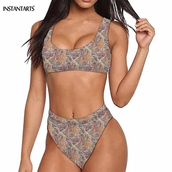 

INSTANTARTS Brazilian Bohemian Paisley Floral Printing Woman Two-piece Bikini Set Sexy Summer Bathing Swimsuits Push Up Swimwear