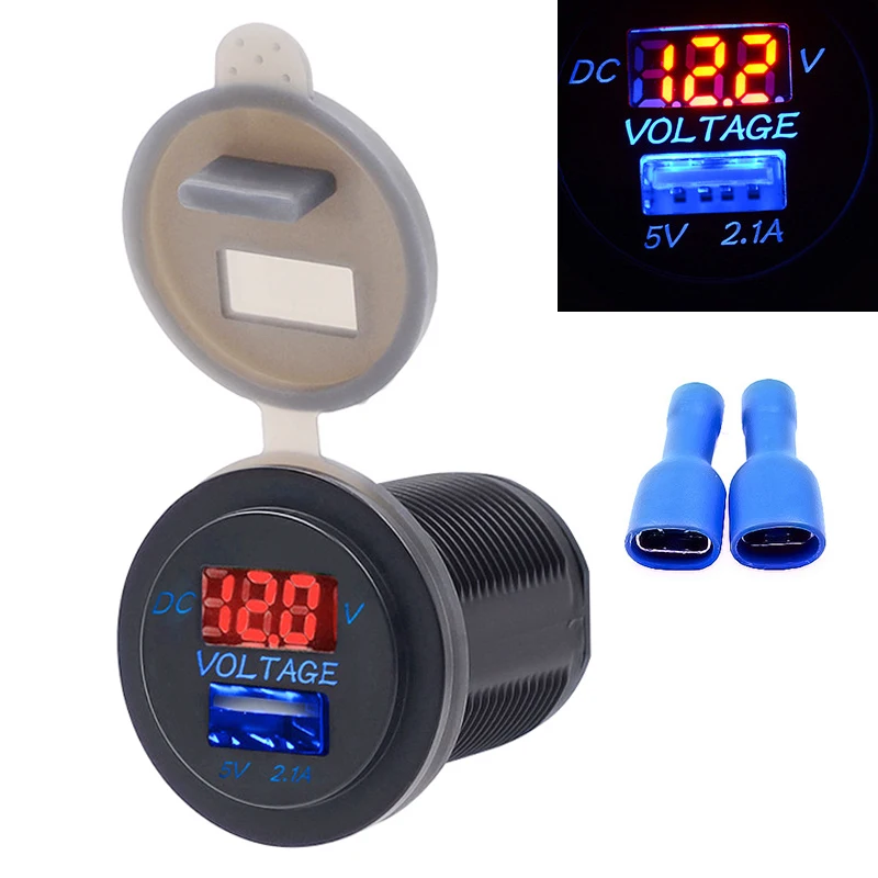

2.1A LED Car USB Socket Charger Outlet with Voltmeter Modification Accessory for Motorcycle Motor Truck ATV Boat 12-24V