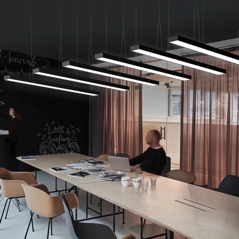 

Led office chandelier rounded strip light bar 240cm/2400mm strip T5 rectangular hanging line lamp long ceiling lamp led light