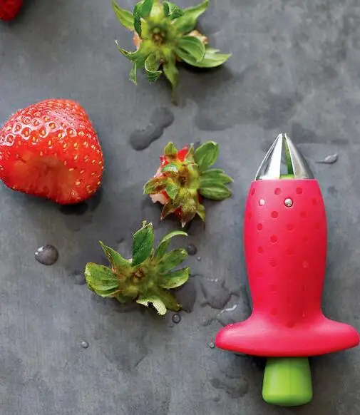 Strawberry Hullers Metal +Plastic Fruit Remove Stalks Device Tomato Stalks Strawberry Knife Stem Remover Fruit Slicer