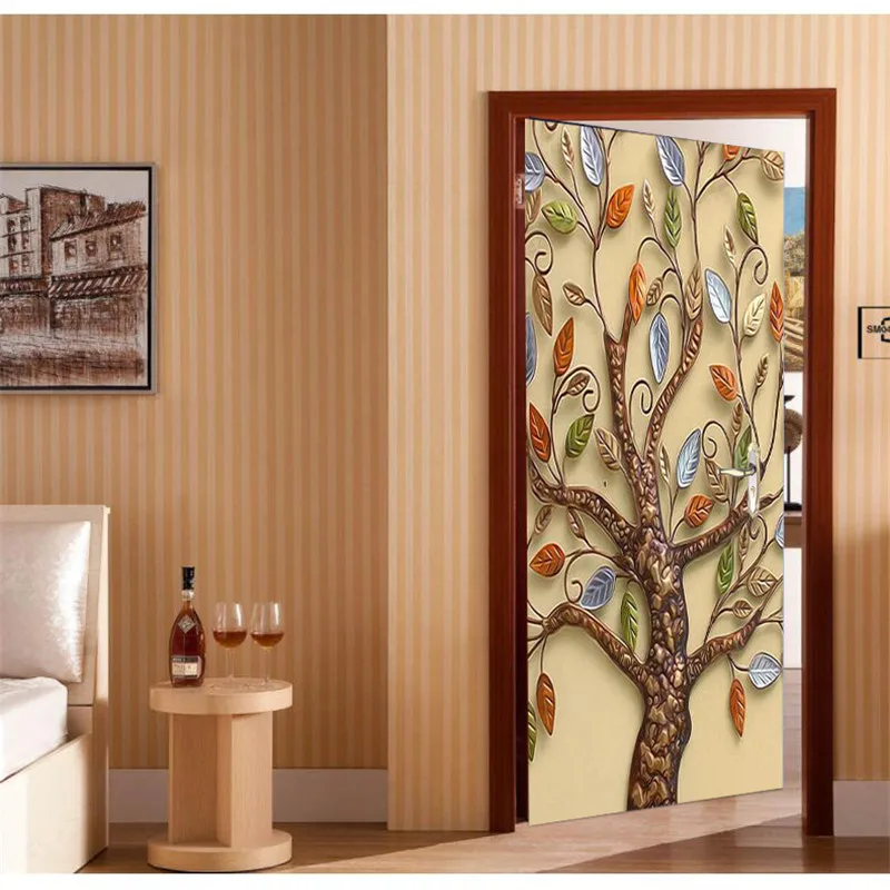 Self Adhesive Wall Painting Door Wallpaper Rich Tree 3D DIY Murals