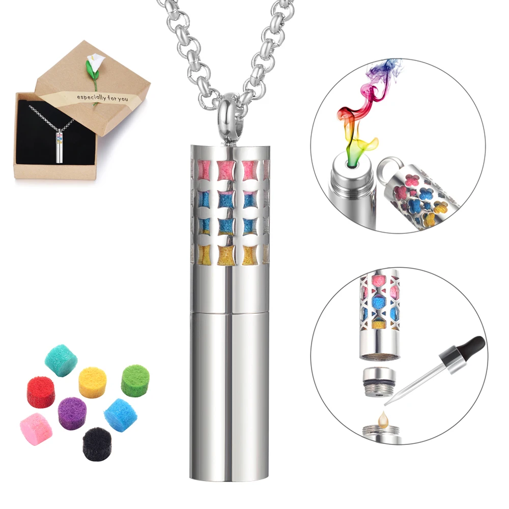 

Aromatherapy Necklace with Diffuser and Container 2-in-1 Stainless Steel Perfume Bottle Essential Oil Locket Pendant Jewelry