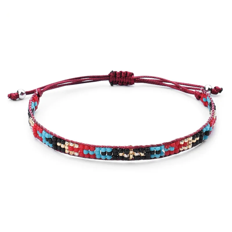 Богемные красные плетеные браслеты Miyuki для женщин и мужчин бусины из искусственного камня веревка браслет ручной работы ювелирные изделия для лучших друзей - Окраска металла: 2