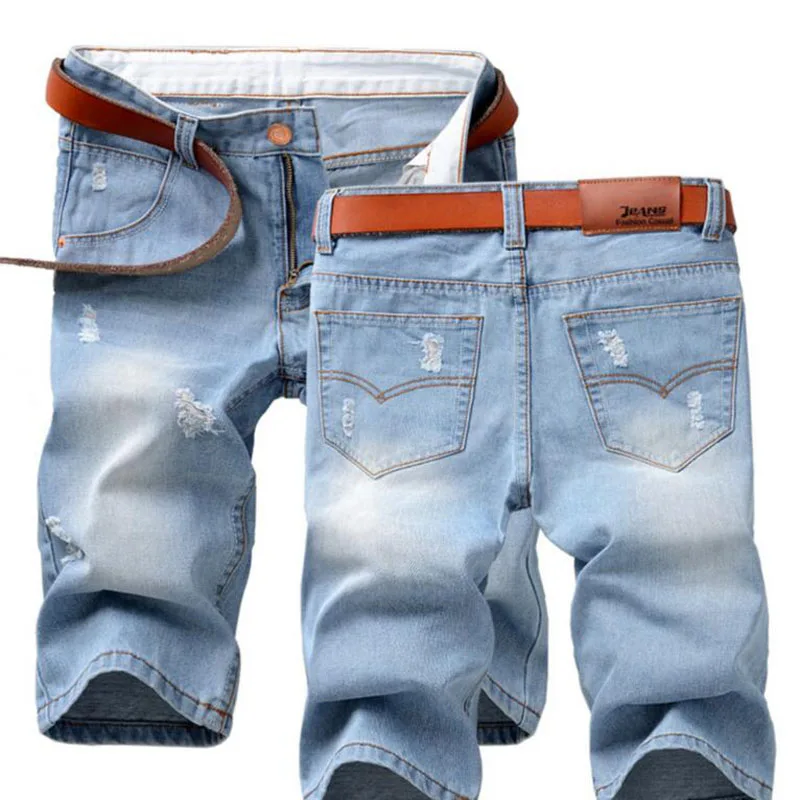 2016 Shorts Men Fashion Casual Mens Jean Shorts Cotton Straight Ripped