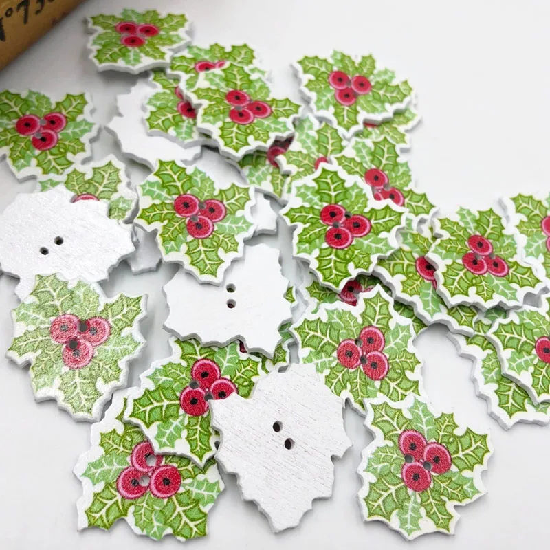 50 Pcs Wooden Buttons Merry Christmas Party Supplies Diy Scrapbook