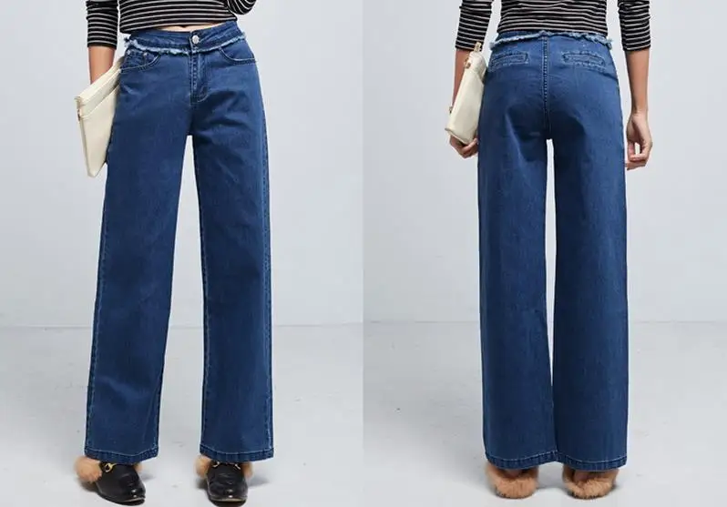 Плюс размер свободные широкие брюки женские прямые джинсы длинные брюки