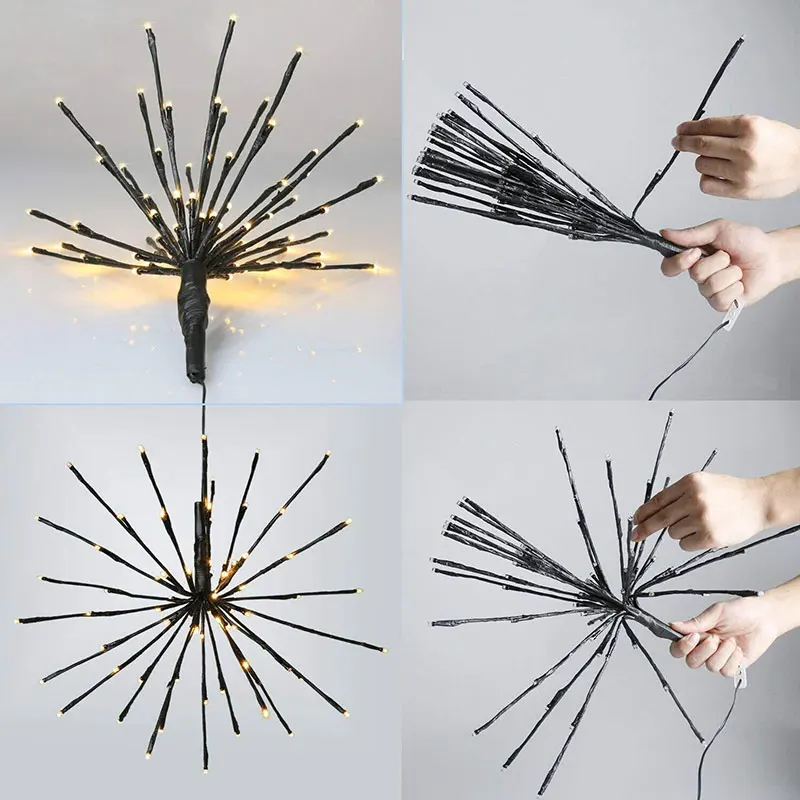 2 M 100LED colgante Starburst Hada cadena luz AC110V/220 V DIY fuegos artificiales Navidad explosión Star Party Garland Luces decoración
