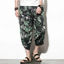 Большие размеры мужские шаровары летние хлопковые льняные хип-хоп брюки джоггеры повседневные Печатные Свободные мешковатые крестовые брюки L-5XL мужские брюки