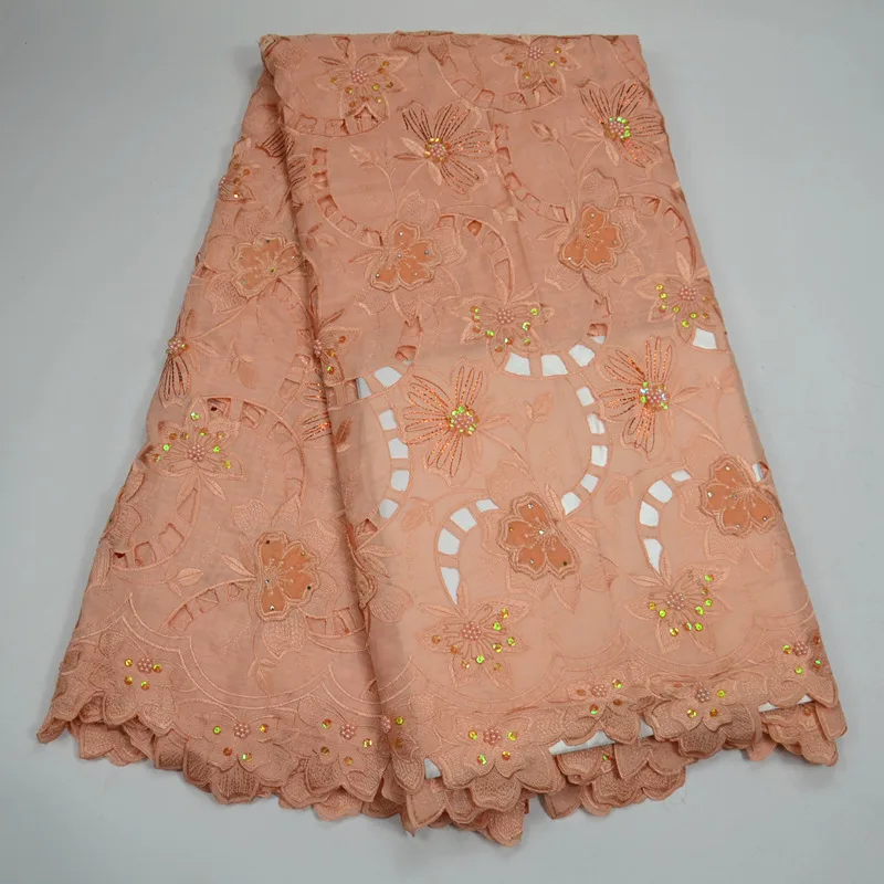 

White African Lace Fabric 2018 High Quality Organza Lace Fabric Latest peach Nigerian Laces with stones beads and sequins TY054