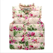 girls clothes Autumn Spring cotton Girls Vest Sweet Floral Down Cotton Warm Waistcoat baby Clothing kids
