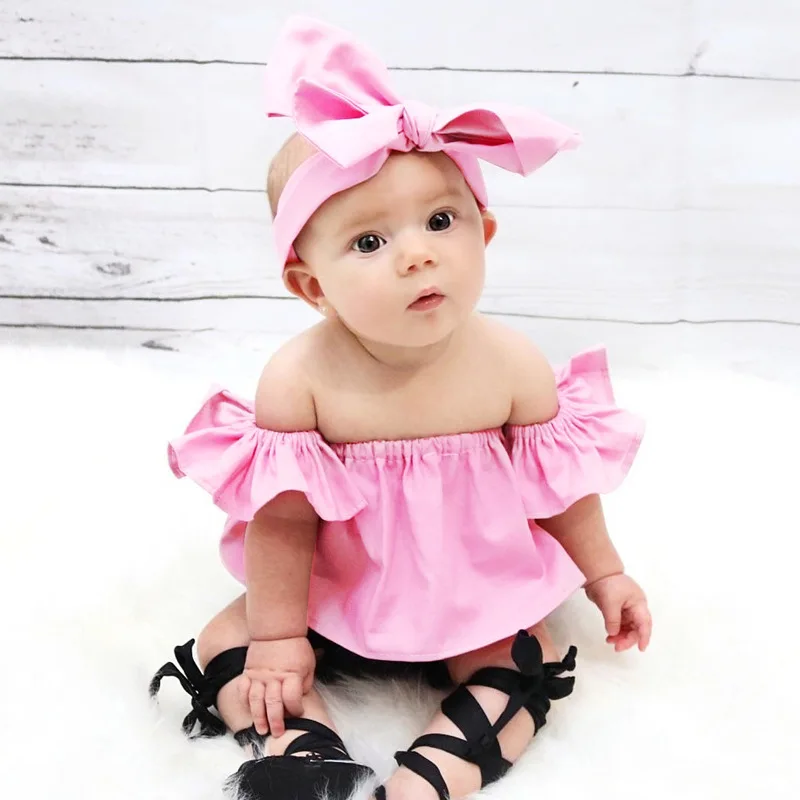 

Brand Baby Off The Shoulder Top Newborn Baby Girl Ruffle open shoulder Top Infant T-shirt Childred Girls Summer Clothes
