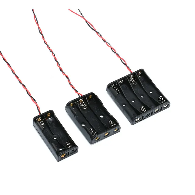 2-Pack Black Plastic Battery Holder Cases - For AA, AAA & CR123A Batteries With Interlocking Design